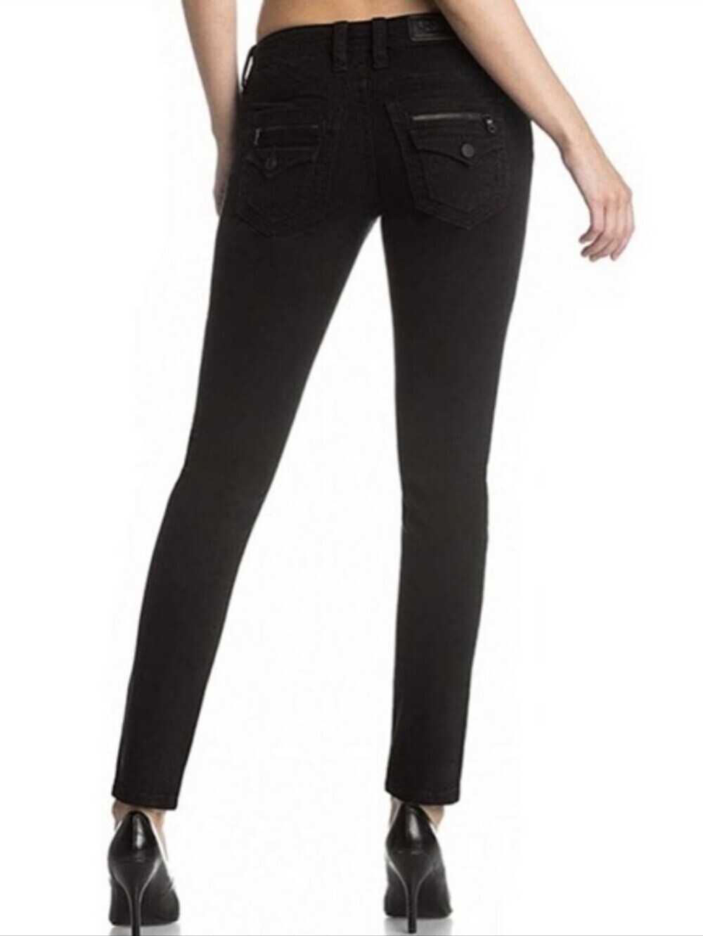 Rock Revival Moto Roisin Skinny Jeans Black Women's Size 30 Mid Rise Denim
